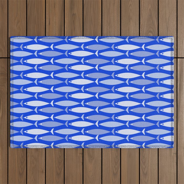 Fish Stripes in Royal Blue and Light Blue Outdoor Rug Gallery Image 1