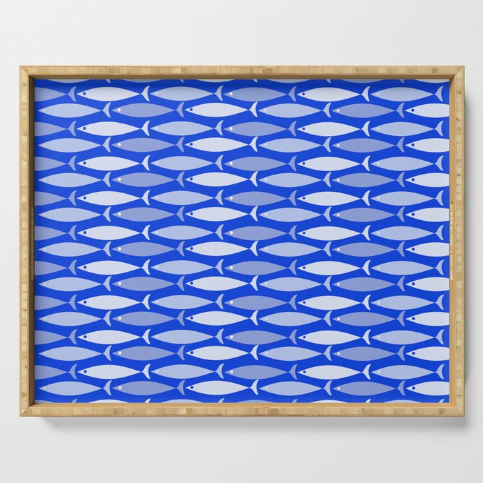 Fish Stripes in Royal Blue and Light Blue Serving Tray Gallery Image 1
