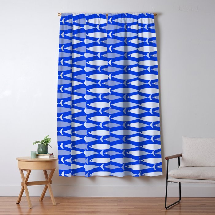 Fish Stripes in Royal Blue and Light Blue Window Curtain Gallery Image 5