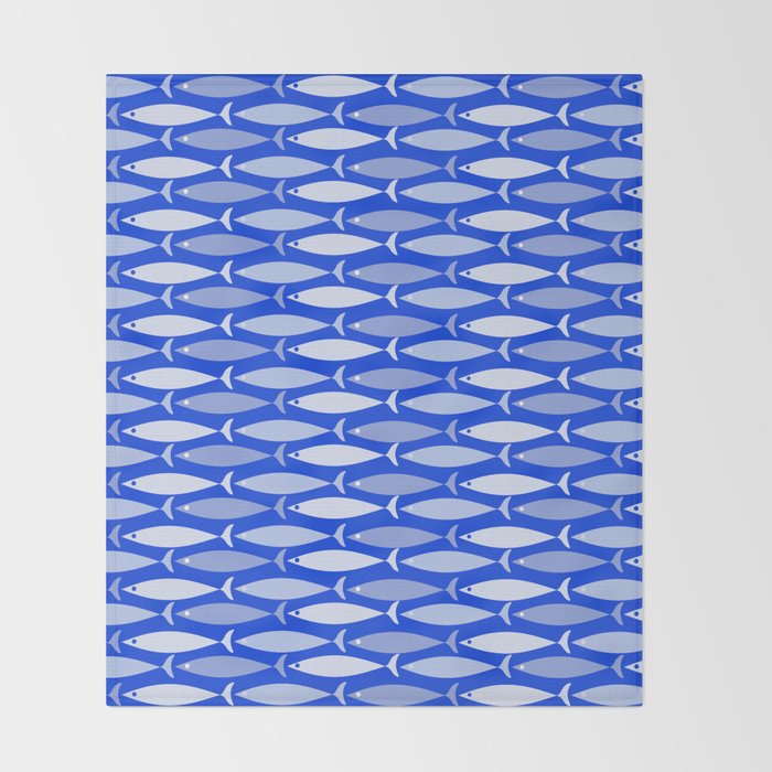 Fish Stripes in Royal Blue and Light Blue Throw Blanket Gallery Image 2