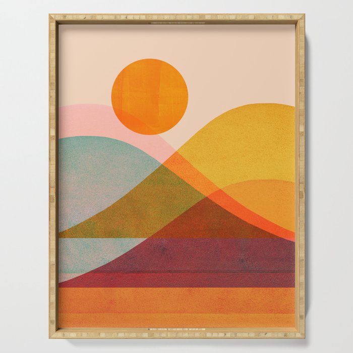 Abstraction_SUNSET_LANDSCAPE_POP_ART_Minimalism_018X Serving Tray Gallery Image 1