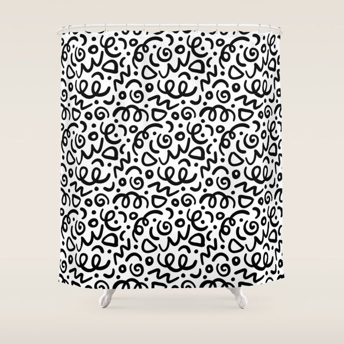 Fun black line doodle art pattern Shower Curtain Gallery Image 1