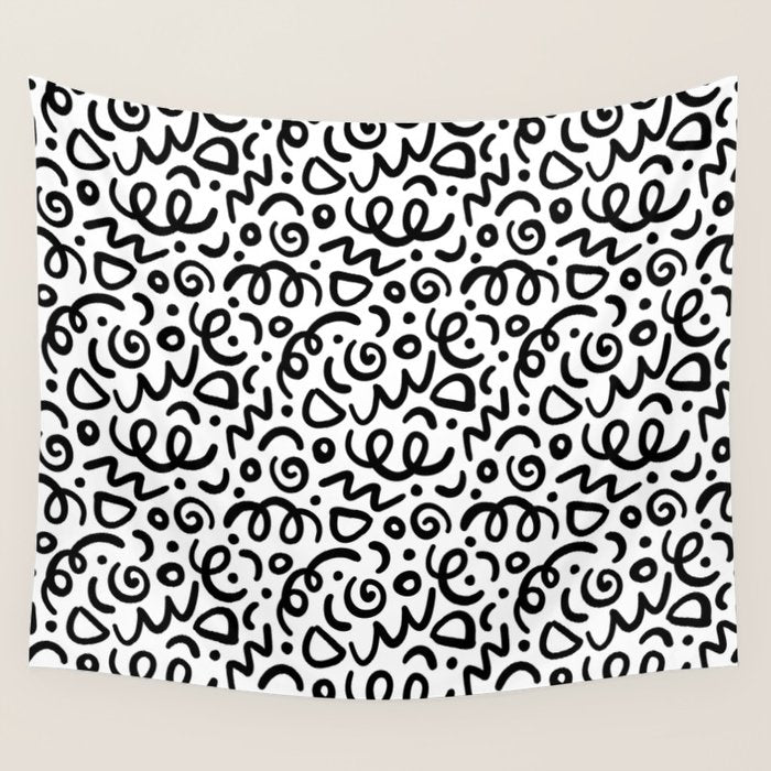 Fun black line doodle art pattern Wall Tapestry Gallery Image 4
