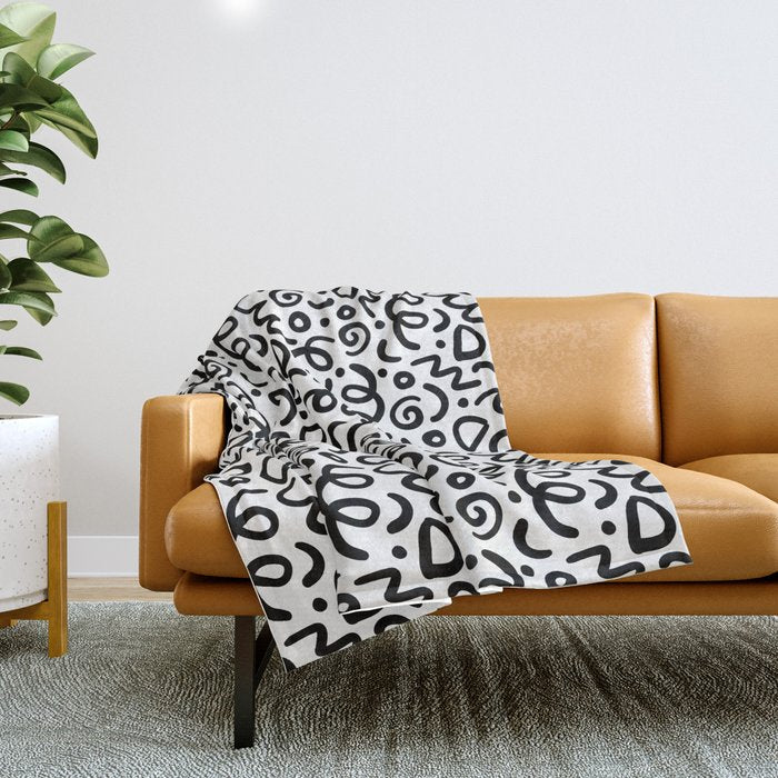 Fun black line doodle art pattern Throw Blanket Gallery Image 1