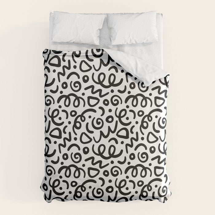 Fun black line doodle art pattern Duvet Cover Gallery Image 6