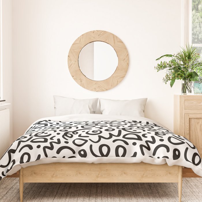 Fun black line doodle art pattern Duvet Cover Gallery Image 3
