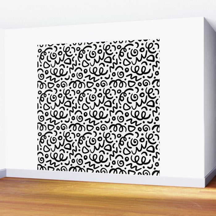 Fun black line doodle art pattern Wall Mural Gallery Image 2