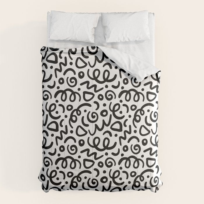 Fun black line doodle art pattern Comforter Gallery Image 6
