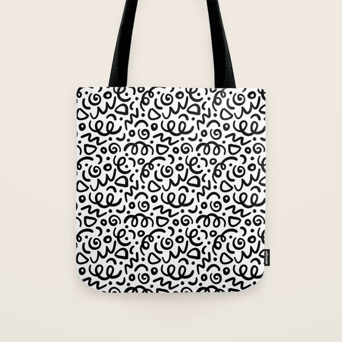 Fun black line doodle art pattern Tote Bag Gallery Image 1