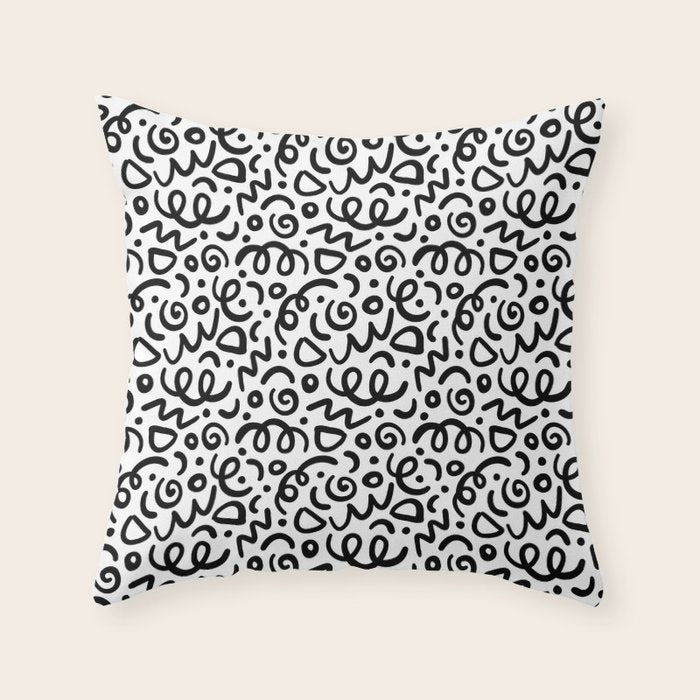 Fun black line doodle art pattern Throw Pillow Gallery Image 6