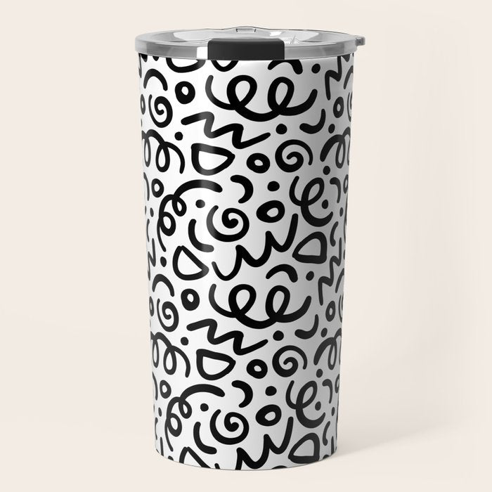 Fun black line doodle art pattern Travel Mug Gallery Image 1