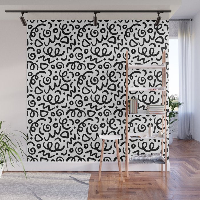 Fun black line doodle art pattern Wall Mural Gallery Image 1