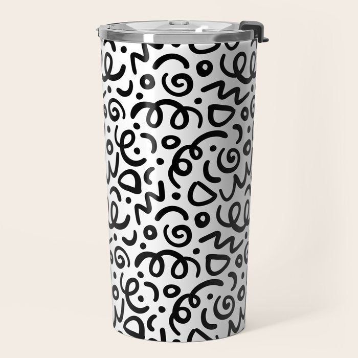 Fun black line doodle art pattern Travel Mug Gallery Image 2