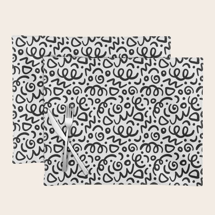 Fun black line doodle art pattern Placemat Gallery Image 1