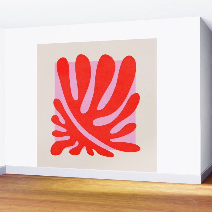 Coral & Lavender: Matisse Paper Leaf Cutouts 01 Wall Mural Gallery Image 2