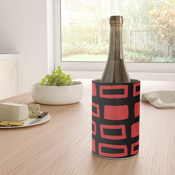 Mid Century Modern Abstract Squares Pattern 541 Black and Red Wine Chiller Gallery Image 4
