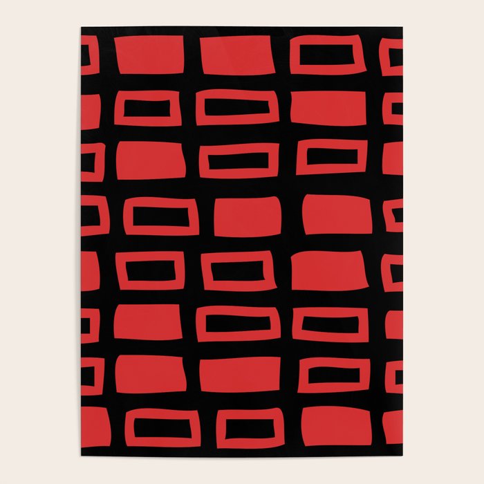 Mid Century Modern Abstract Squares Pattern 541 Black and Red Poster Gallery Image 4
