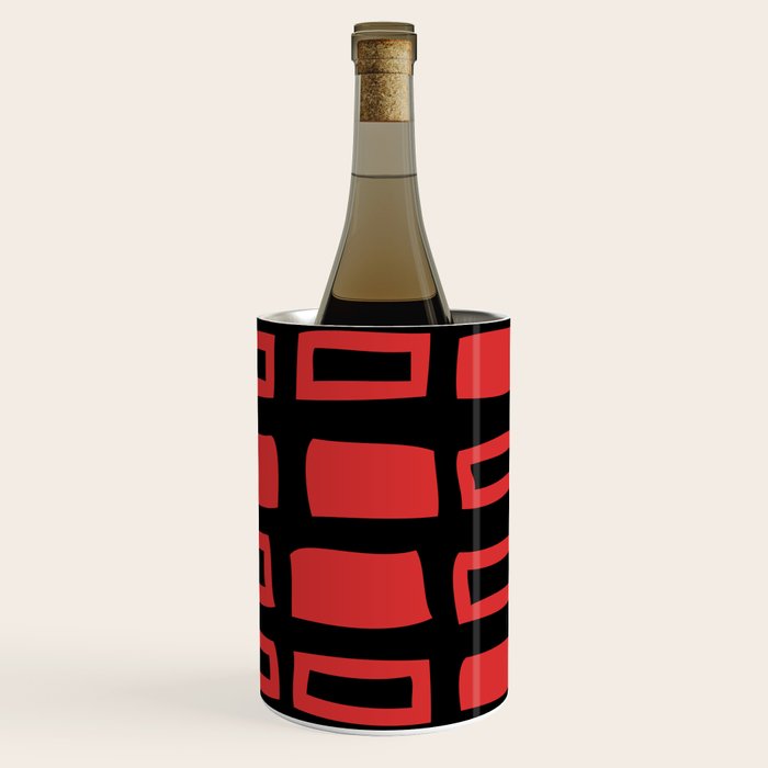Mid Century Modern Abstract Squares Pattern 541 Black and Red Wine Chiller Gallery Image 3