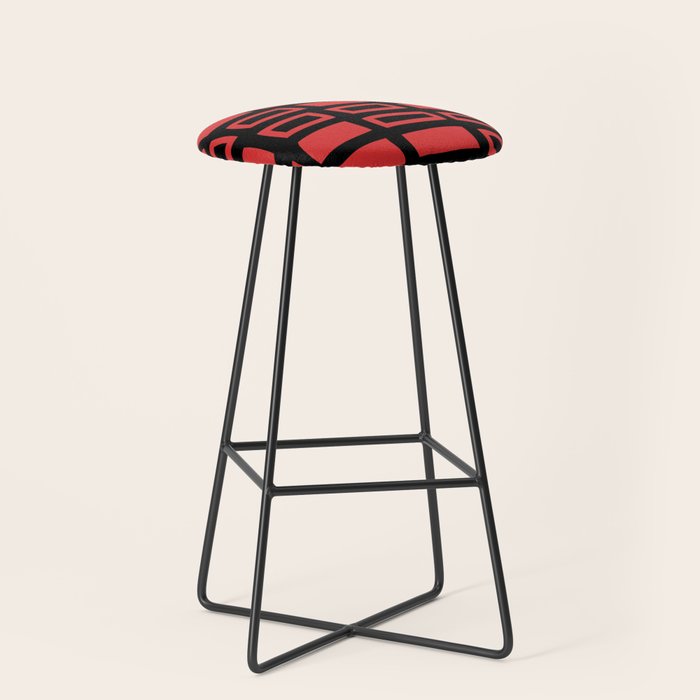 Mid Century Modern Abstract Squares Pattern 541 Black and Red Stool Gallery Image 1