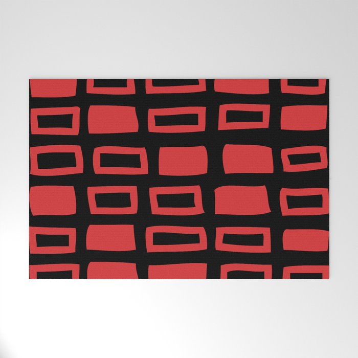 Mid Century Modern Abstract Squares Pattern 541 Black and Red Welcome Mat Gallery Image 1