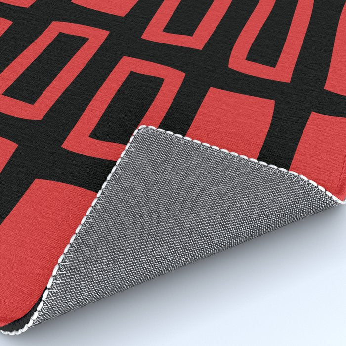 Mid Century Modern Abstract Squares Pattern 541 Black and Red Rug Gallery Image 4