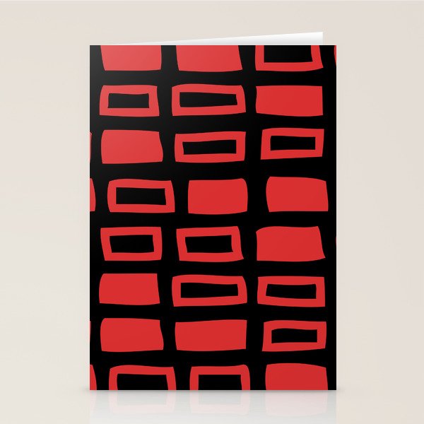 Mid Century Modern Abstract Squares Pattern 541 Black and Red Stationery Card Gallery Image 2