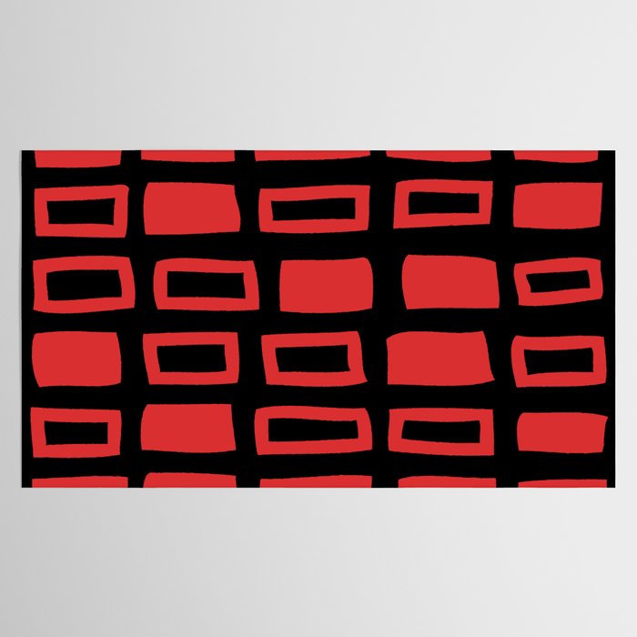 Mid Century Modern Abstract Squares Pattern 541 Black and Red Tablecloth Gallery Image 2