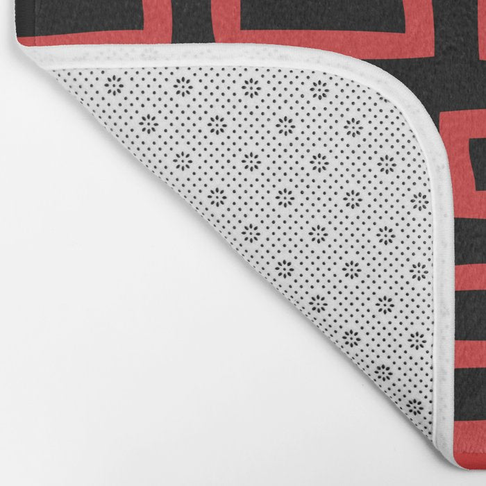 Mid Century Modern Abstract Squares Pattern 541 Black and Red Bath Mat Gallery Image 2