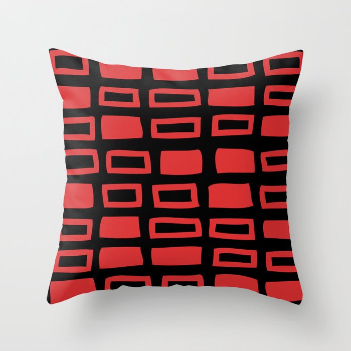 Mid Century Modern Abstract Squares Pattern 541 Black and Red Throw Pillow Gallery Image 1