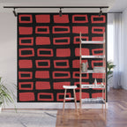 Mid Century Modern Abstract Squares Pattern 541 Black and Red Wall Mural Gallery Image 1