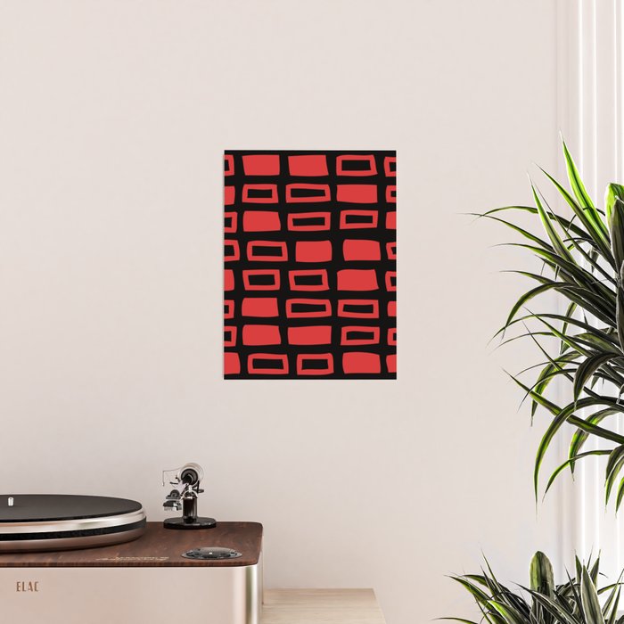 Mid Century Modern Abstract Squares Pattern 541 Black and Red Poster Gallery Image 2