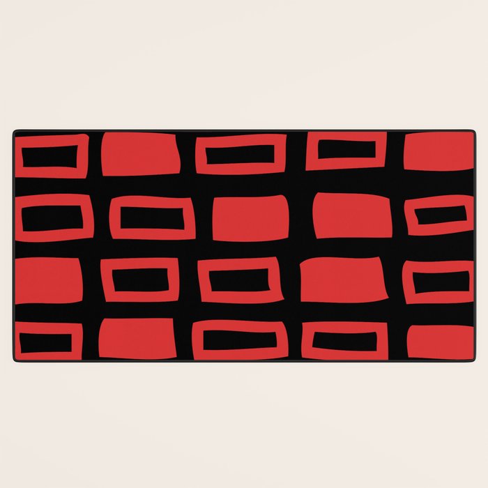 Mid Century Modern Abstract Squares Pattern 541 Black and Red Desk Mat Gallery Image 3