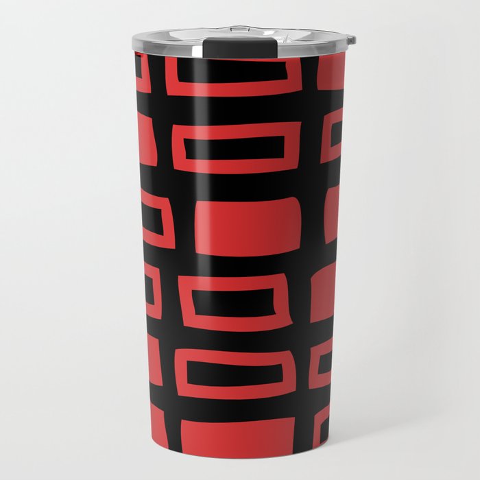 Mid Century Modern Abstract Squares Pattern 541 Black and Red Travel Mug Gallery Image 1