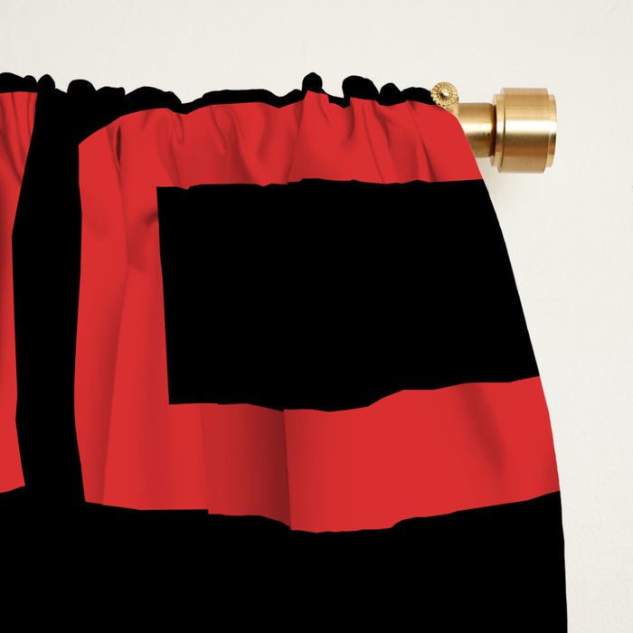 Mid Century Modern Abstract Squares Pattern 541 Black and Red Window Curtain Gallery Image 2