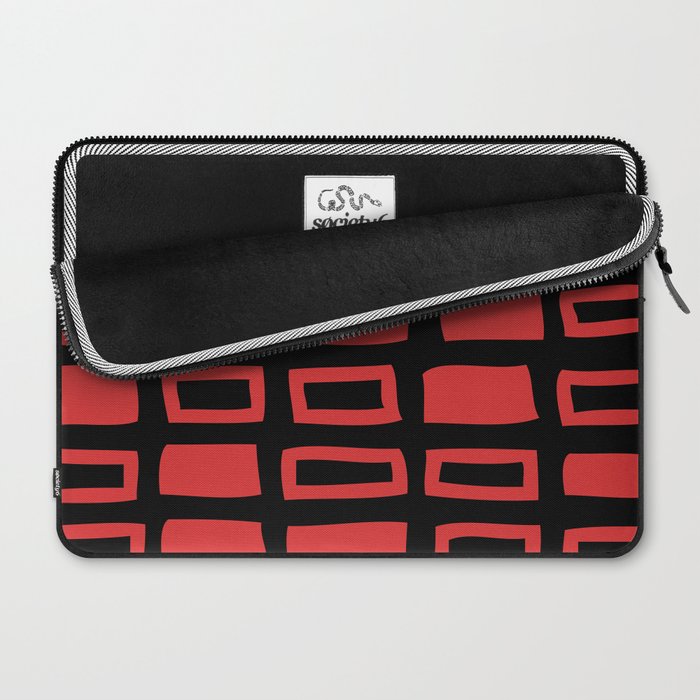Mid Century Modern Abstract Squares Pattern 541 Black and Red Laptop Sleeve Gallery Image 2