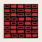 Mid Century Modern Abstract Squares Pattern 541 Black and Red Wood Wall Art Gallery Image 1