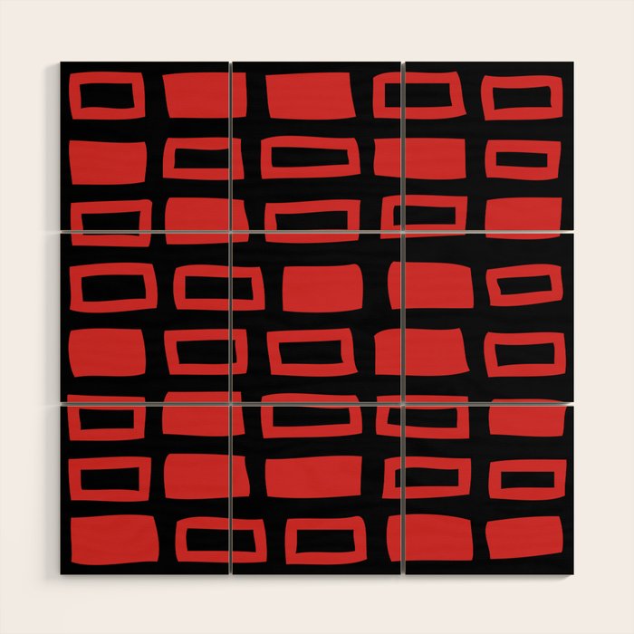 Mid Century Modern Abstract Squares Pattern 541 Black and Red Wood Wall Art Gallery Image 1