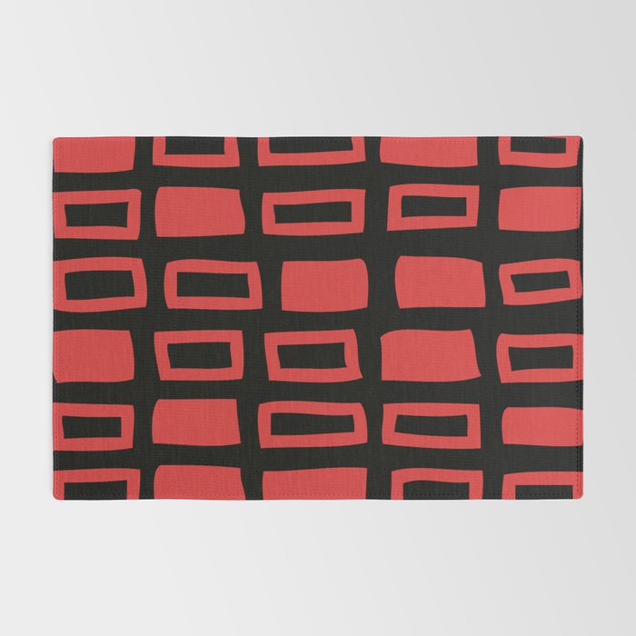 Mid Century Modern Abstract Squares Pattern 541 Black and Red Rug Gallery Image 2