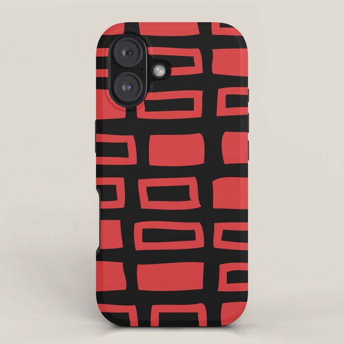 Mid Century Modern Abstract Squares Pattern 541 Black and Red iPhone Case Gallery Image 1