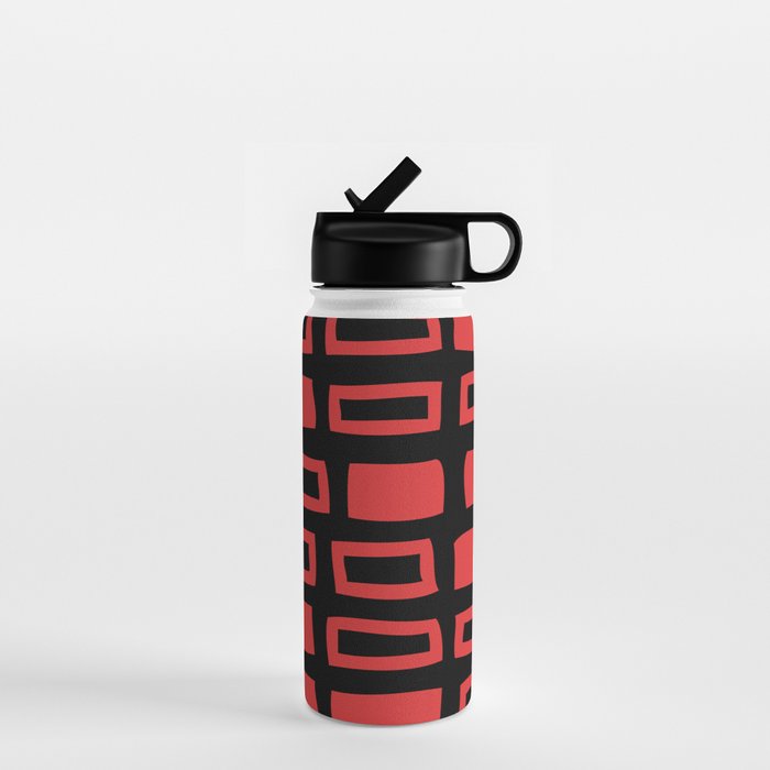 Mid Century Modern Abstract Squares Pattern 541 Black and Red Water Bottle Gallery Image 1