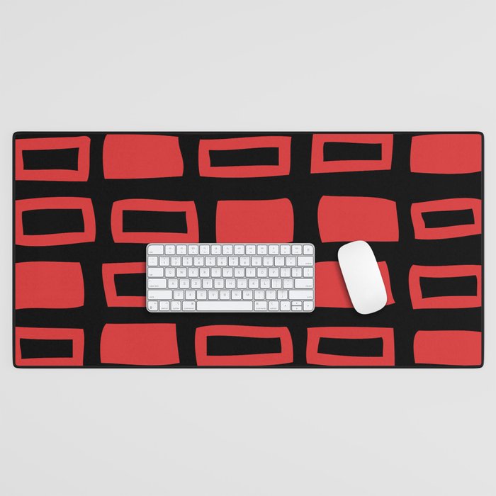 Mid Century Modern Abstract Squares Pattern 541 Black and Red Desk Mat Gallery Image 1