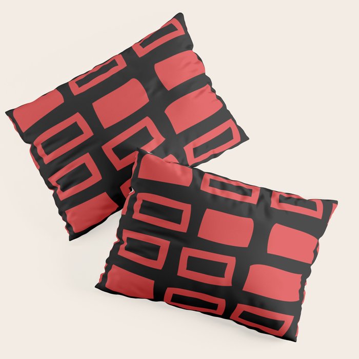 Mid Century Modern Abstract Squares Pattern 541 Black and Red Pillow Sham Gallery Image 3