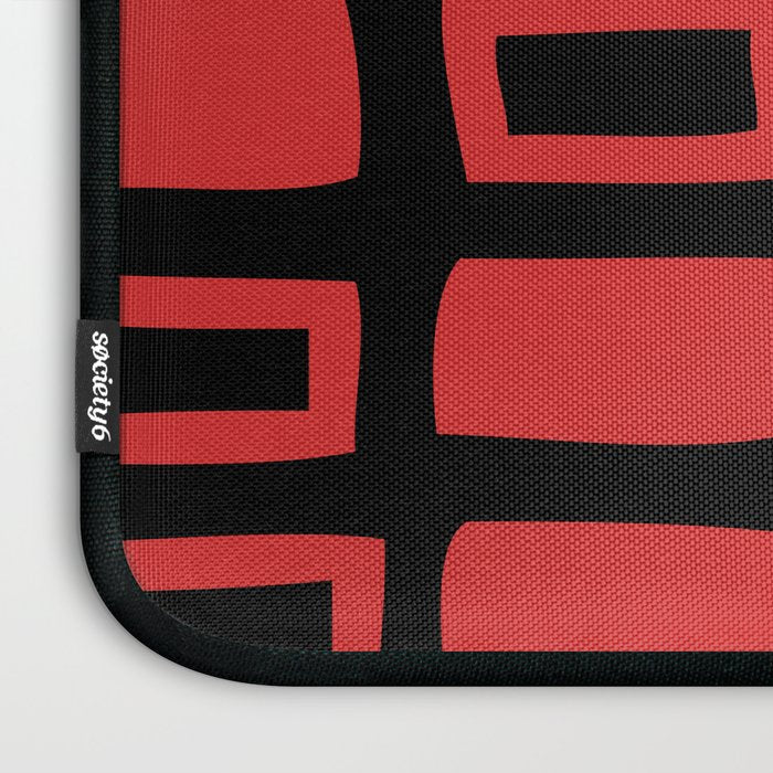 Mid Century Modern Abstract Squares Pattern 541 Black and Red Laptop Sleeve Gallery Image 3