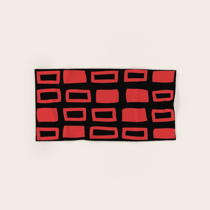 Mid Century Modern Abstract Squares Pattern 541 Black and Red Towels Gallery Image 1