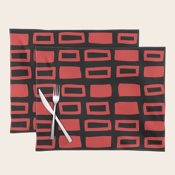 Mid Century Modern Abstract Squares Pattern 541 Black and Red Placemat Gallery Image 1