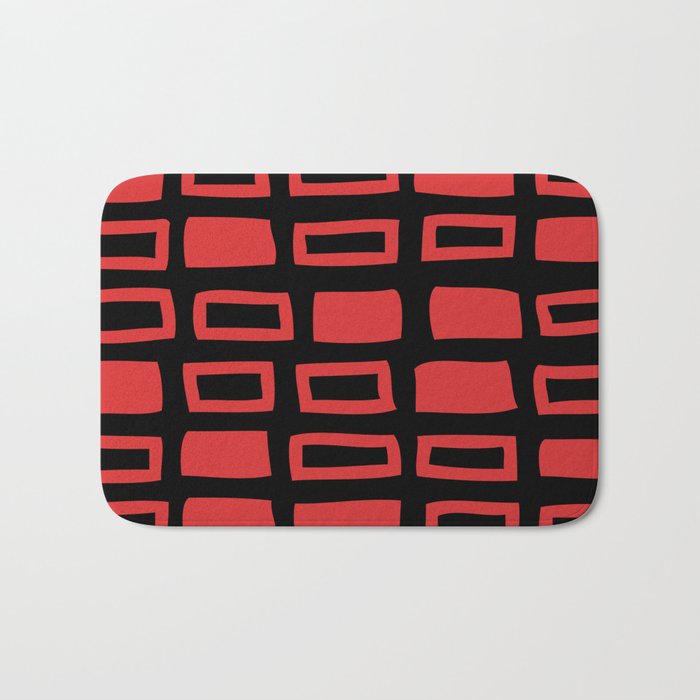 Mid Century Modern Abstract Squares Pattern 541 Black and Red Bath Mat Gallery Image 1