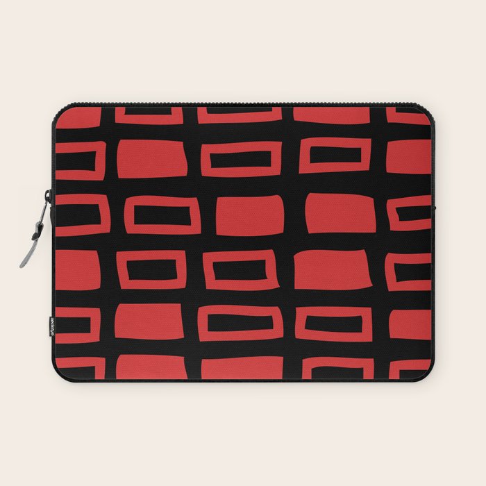 Mid Century Modern Abstract Squares Pattern 541 Black and Red Laptop Sleeve Gallery Image 1