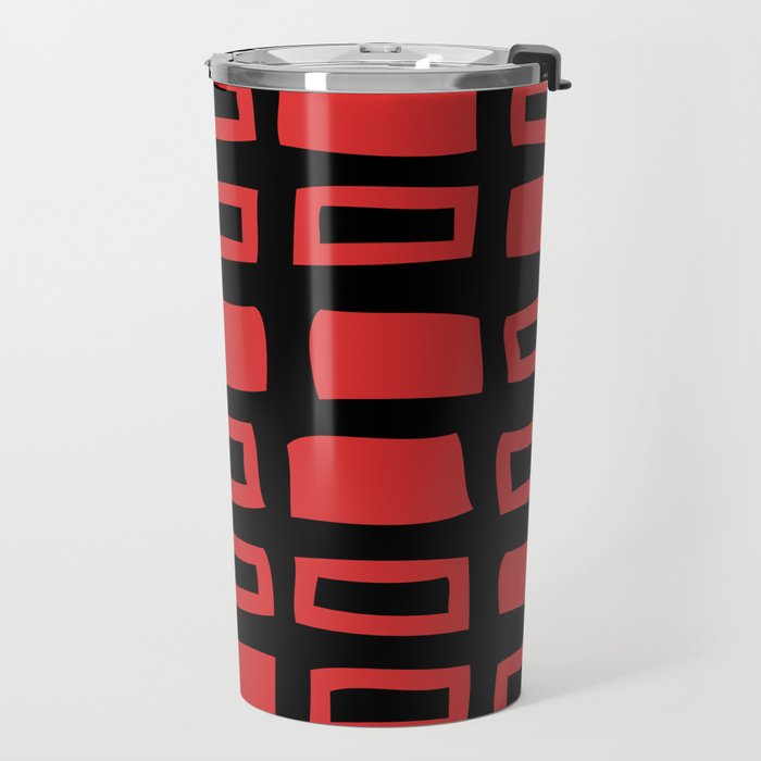 Mid Century Modern Abstract Squares Pattern 541 Black and Red Travel Mug Gallery Image 2