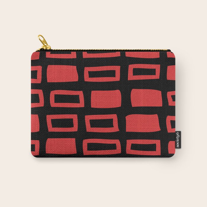 Mid Century Modern Abstract Squares Pattern 541 Black and Red Carry All Pouch Gallery Image 1