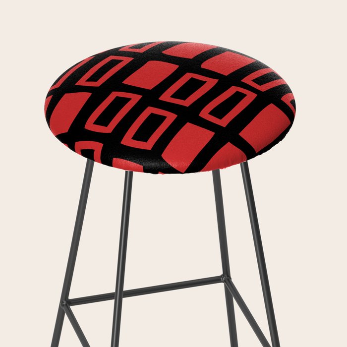 Mid Century Modern Abstract Squares Pattern 541 Black and Red Stool Gallery Image 2